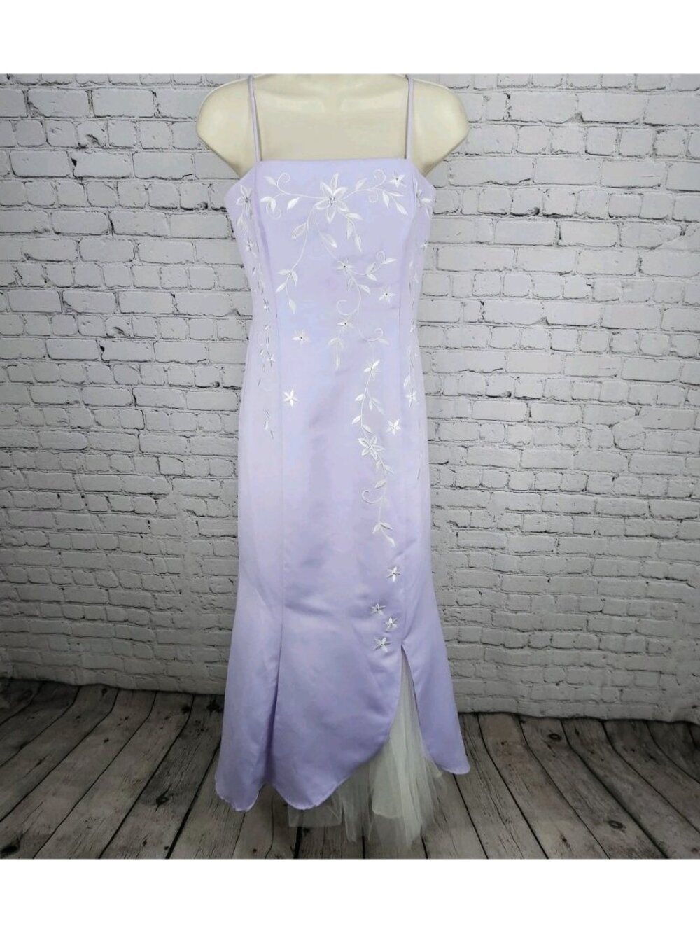 VTG Roberta Purple Embroidered Floral Strappy Mermaid Gown Maxi Dress USA 11/12